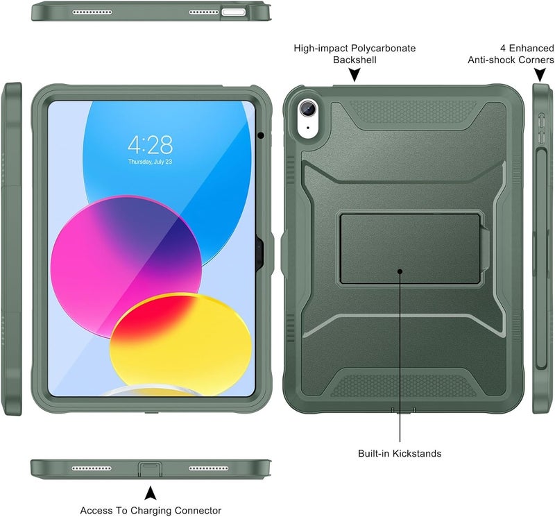 Soke Case for iPad (A16) 11th Generation 11-inch 2025, iPad 10th Generation 10.9-inch 2022, with Built-in Screen Protector and Kickstand, Rugged Full Body Protective Cover - Calke Green - Image 3